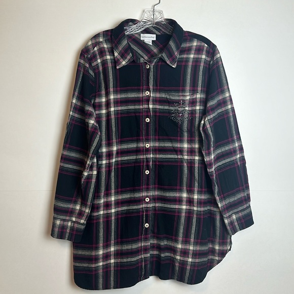 Soft Surroundings Tops - Soft Surroundings Pink Black Plaid Flannel Button Down Tunic Size 1X